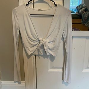 long sleeve tie front crop top
